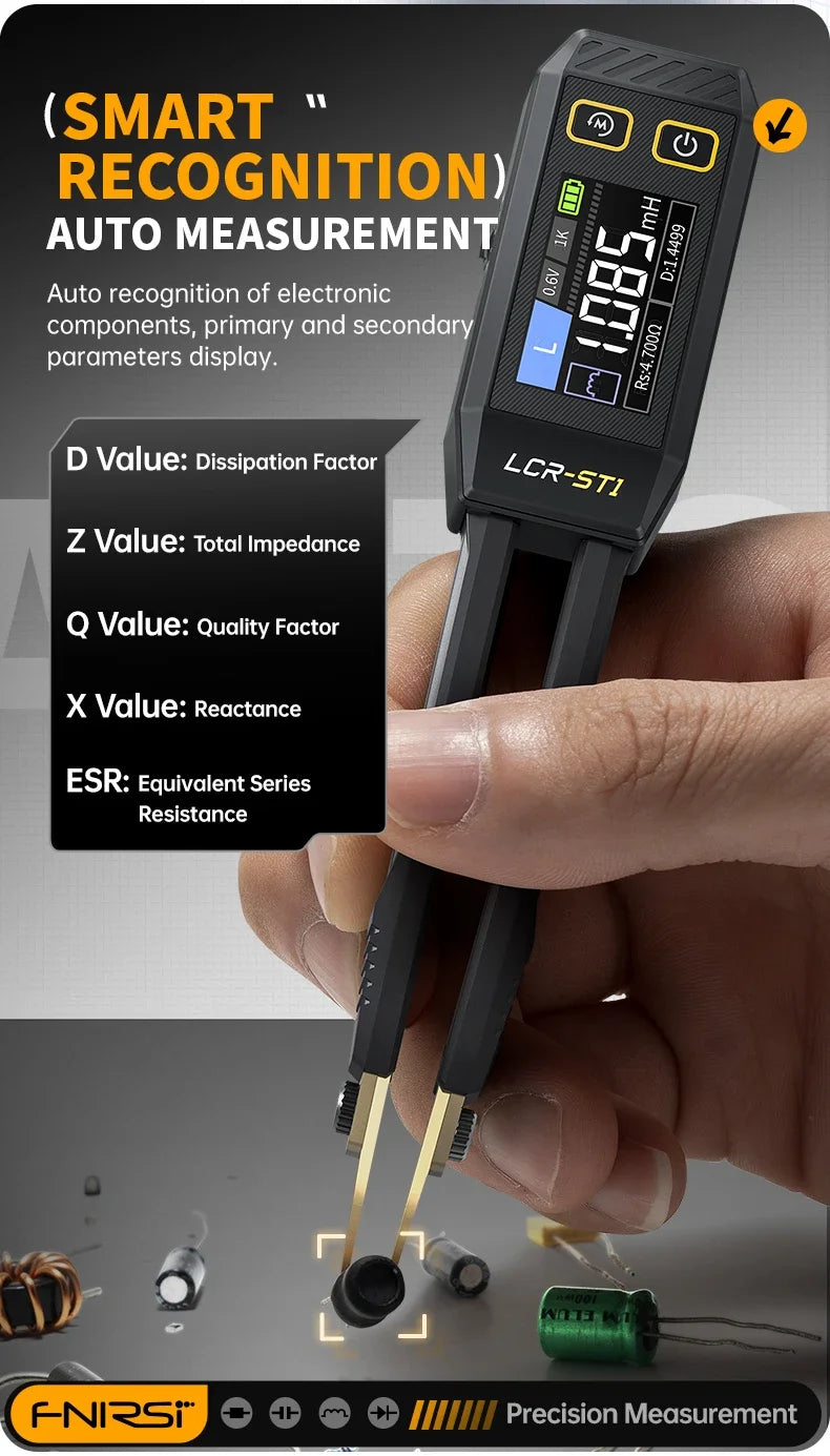 FNIRSI LCR-ST1 Smart Bridge Tweezer LCR SMD ESR Tester Resistance Capacitance Inductance Continuity Diode Test Auto Multimeter
