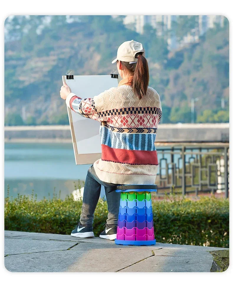 Popular Lightweight Plastic Folding Stool Portable Rainbow Folding Expandable Stool and Space Saving Furniture