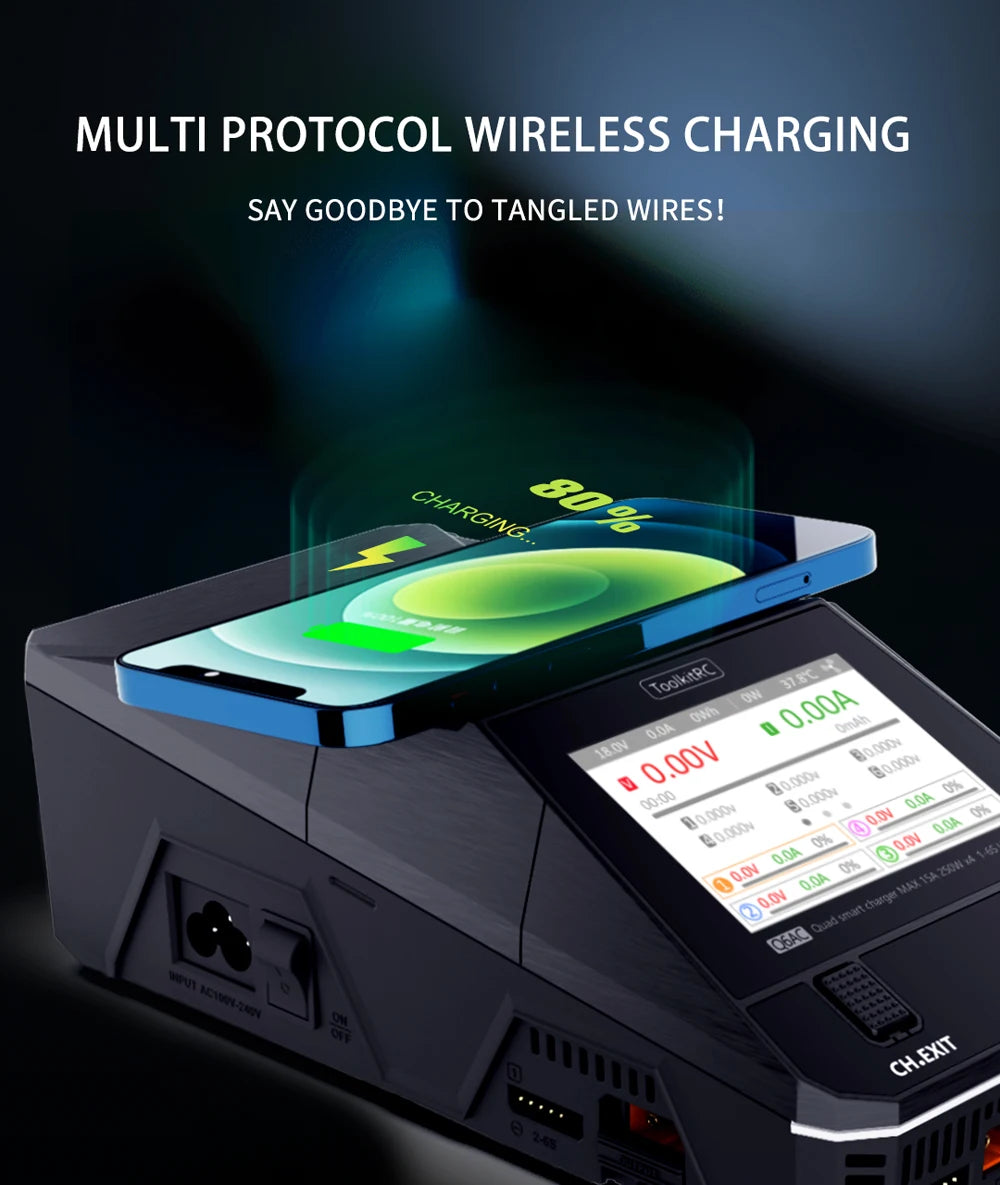 ToolkitRC Q6AC Charger AC 400W/DC 1000W 4CH output Built-in 65W USB A/TYPEC Output ,LiPo, 1-6S，NiMH 1-16S,PB 1-10S Charger IPS