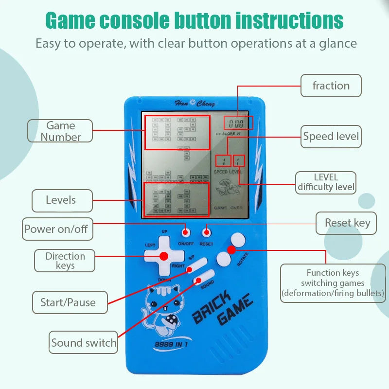 Portable Classic Electronic Game Retro Puzzle Toy Blue 3.5 Inch Large Screen Handheld Game Console Toys For Children