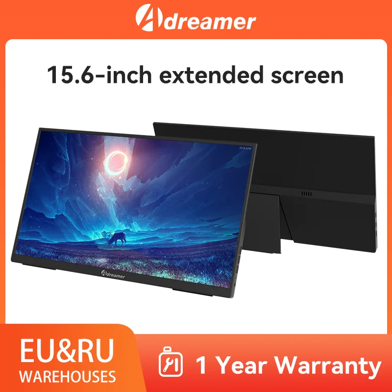 15.6" Portable Display 1920*1080 IPS Metal Case Dual TYPE-C Blind Plug Function with HDMI 3.5mm Headphone Dual Speakers