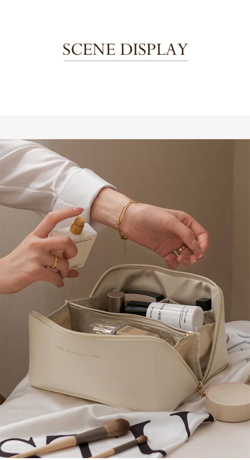 Large Pu Leather Travel Cosmetic Bag for Women Cosmetic Organizer High-capacity Makeup Bag Storage Pouch For Female Makeup Box