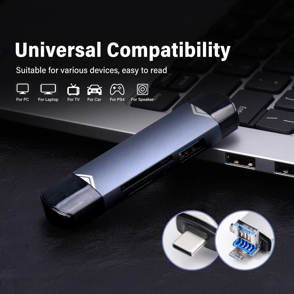 JASTER 6 In 1 Multifunction USB 3.0 Card Reader U Disk TYPE-C/Usb/Tf/Sd Flash Drive Memory Card for Adapter Phone Laptop Compute