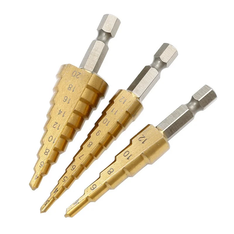 Hexagonal Handle Titanium Plated Ladder Drill Tower HSS Drill Bit 3-12/4-12/4-20/4-32mm Metal Wood Hole Cutter Cone Drilling
