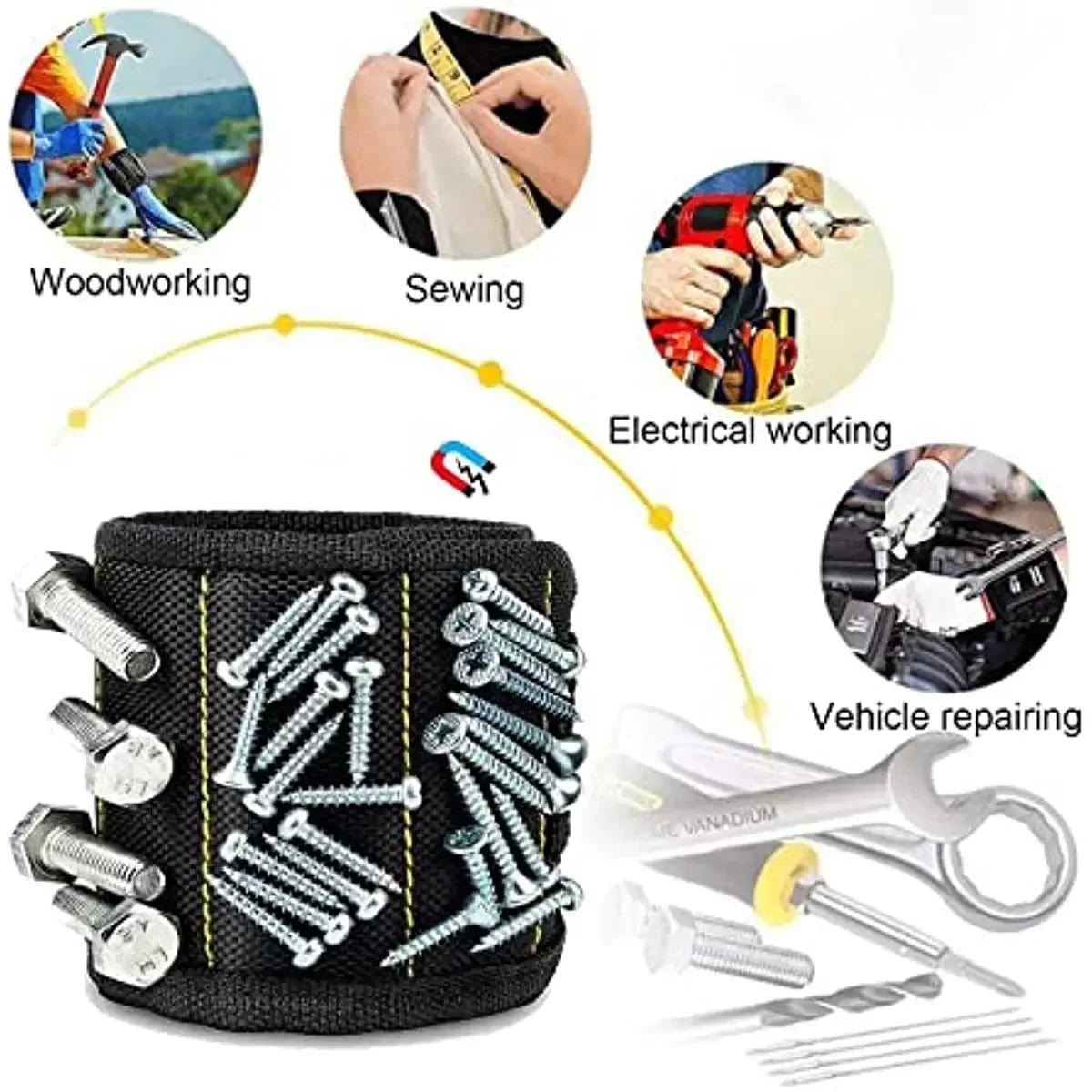 Powerful magnetic tool magnetic wristband - used to secure screws, nails, drill bits, and strong magnetic wrist tool kits parts