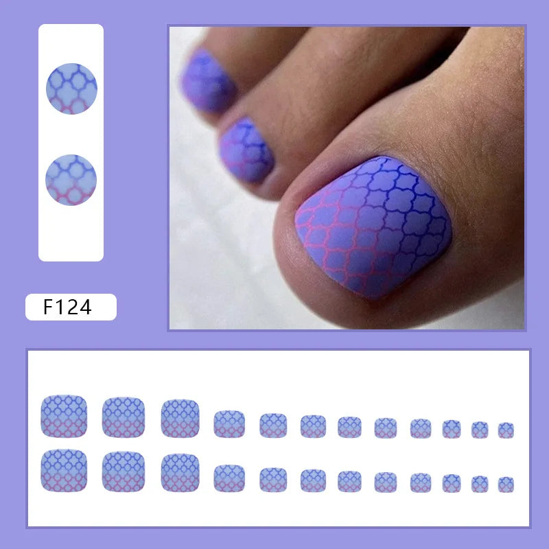 Flash Pile Drill Press on Nails Fake Nails Tips with Sticker False Toenail Design Butterfly Lovely Girl False Toenail