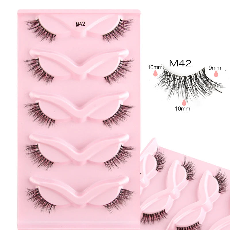 3/5/10Pairs Half False Lashes Natural Short 3D Cat Fake Mink Eyelashes Extension Winged Fluffy Wispy Faux Cils Clear Band Makeup