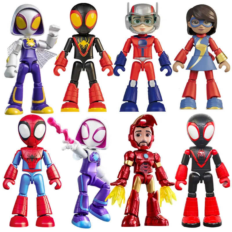 12cm Marvel Spider Amazing Friends 3 Blind box Model kits  Spider Man Peter Parker Miles Gwen  Action Figure Splicing toys