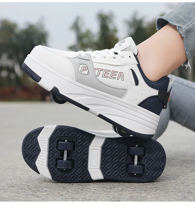 Student roller skates, detachable four-wheel roller skates, size 31-40 multifunctional sports shoes for boys and girls