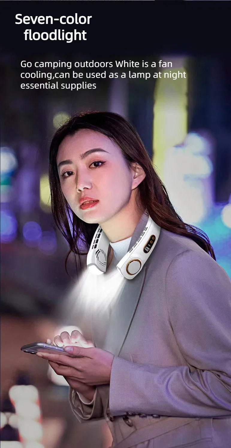 JKUOO Neck Fan Rechargeable, Personal Portable Fan Battery Operated, Hands Free Wearable USB Neck Cooling Fan for Indoor Outdoo