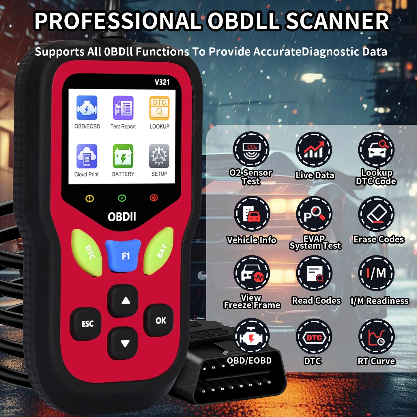 Obd2 Scanner Code Reader Car Diagnostic Tool Engine Fault Code Reader for Closing Cel, with Real-Time Data/Freeze Binding/I/M Preparation for All Obdii Protocol Car