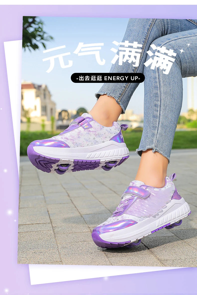 Kids Roller Skate Shoes Snickers With 4-Wheels Children Rollerskates Fashion Outdoor Sports Shoes Girls Boys Gifts