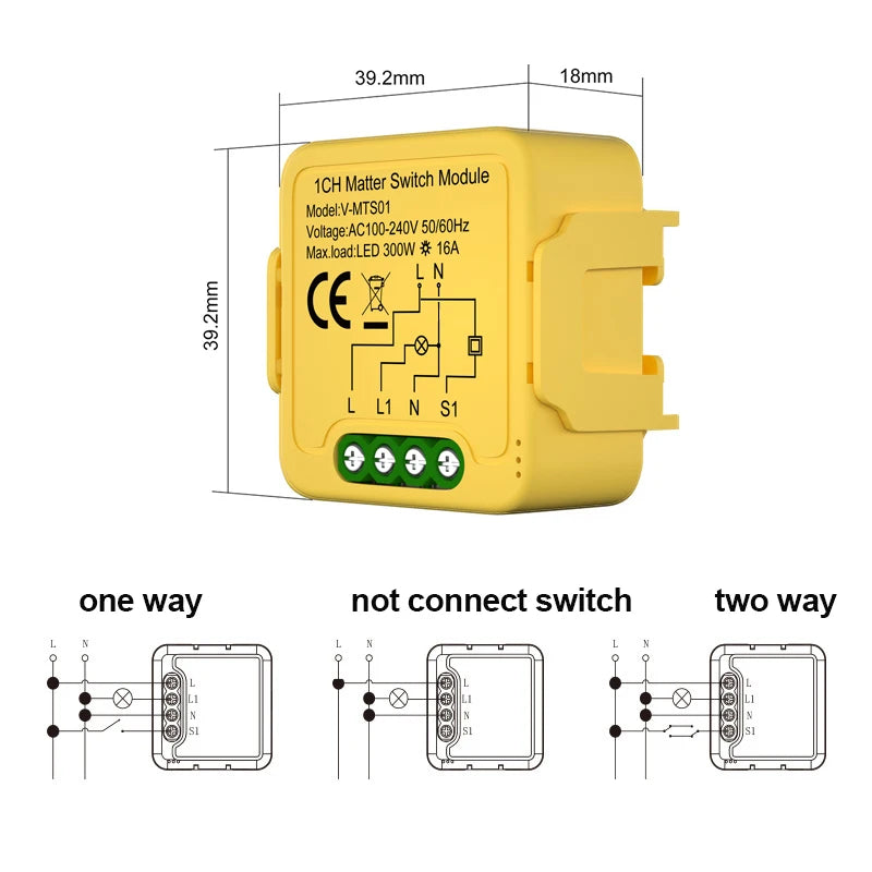 Matter WiFi Smart Switch Module Relay Circuit Breaker Smart Home Automation Collaborates with Homekit/Alexa/Google/smartTings