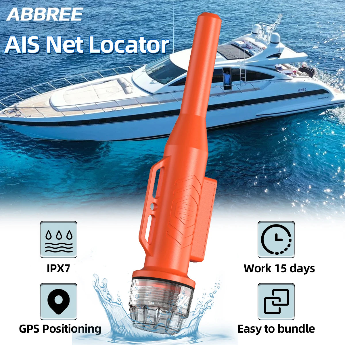 ABBREE AR-109M  Net Locator Waterproof Floating Fast Receiving GPS Positioning 15 Days Standby Buoy Tracker Boat Fishing Accesso
