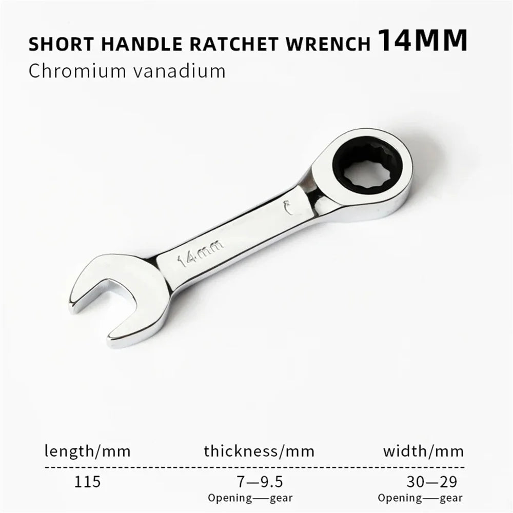 Short Handle Ratchet Spanner 6/7/8/9/10/11/12/13/14/15/16/17/18/19mm Fix Head Ratcheting Wrench Professional Spanner Hand Tools