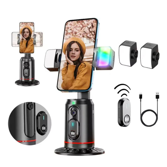Q02 360° Rotation Gimbal Stabilizer Selfie Stick Desktop Face Tracking Gimbal With Bluetooth Remote Shutter and Light Holder
