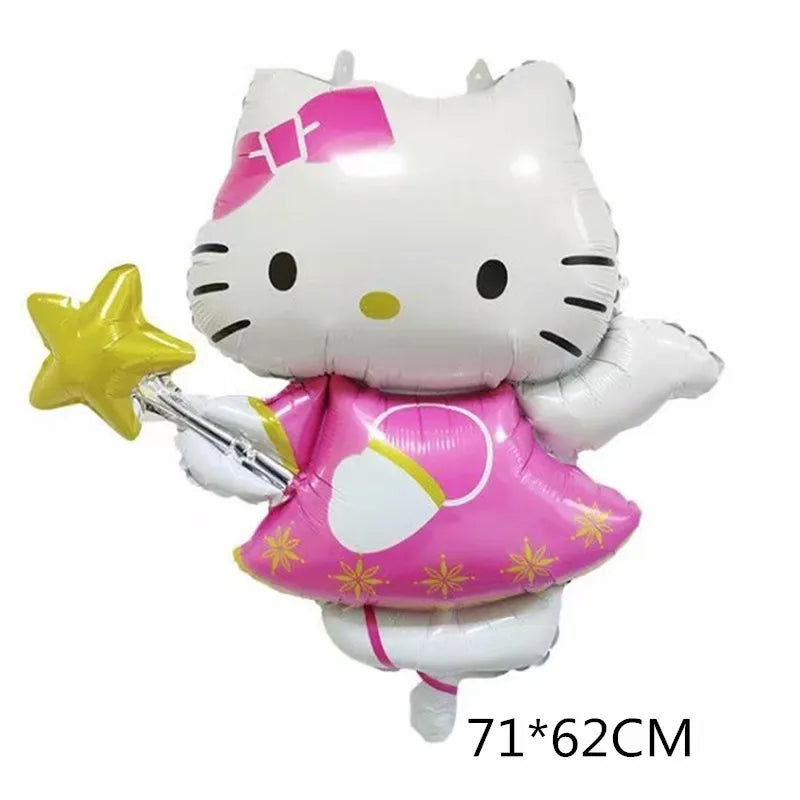 Cute Cartoon Kitty Cat Balloons Set First 5th 6th Birthday Decoration Baby Shower Globos Hello Cake Topper Backdrop Candy Box