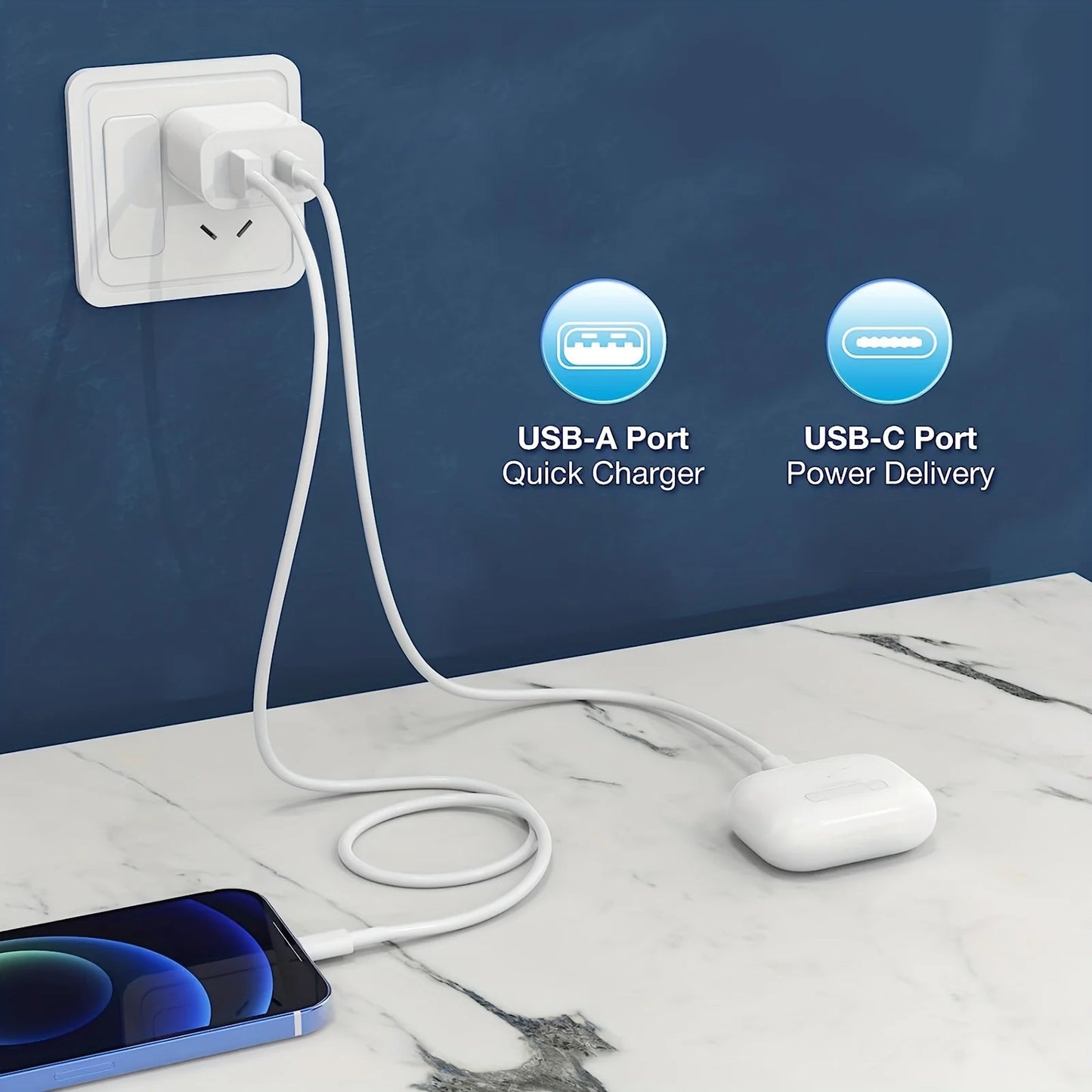 2-Pack High-Speed USB C Charger Block - Dual Port Power Delivery Adapter with Fast Type C Charging