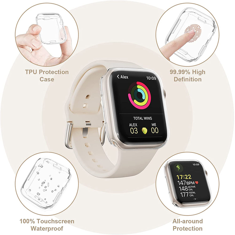 Clear Case For Apple Watch 45mm 41mm 44mm 40mm 46mm 42mm Screen Protector Full Cover TPU Bumper iWatch Series 10 9 8 7 SE 6 5 4