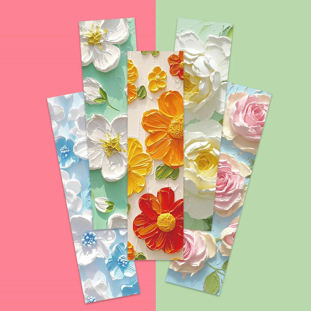 30pcs Aesthetic Oil Painting Colorful Flowers Paper Bookmarks DIY Library Office Page Marking Readers Page Marker Students Gift