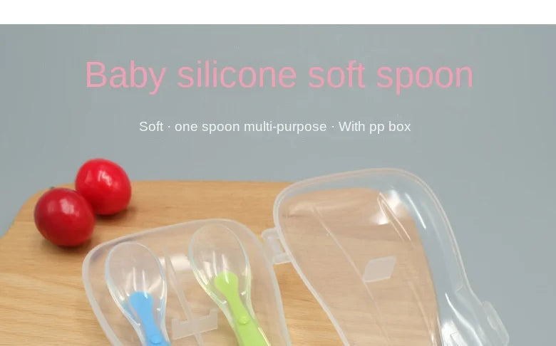 1/2Pcs Silicone Spoon Set Baby Learning to eat Training Spoon Baby Silicone Soft Spoon PP Plastic Box Children's Tableware Box