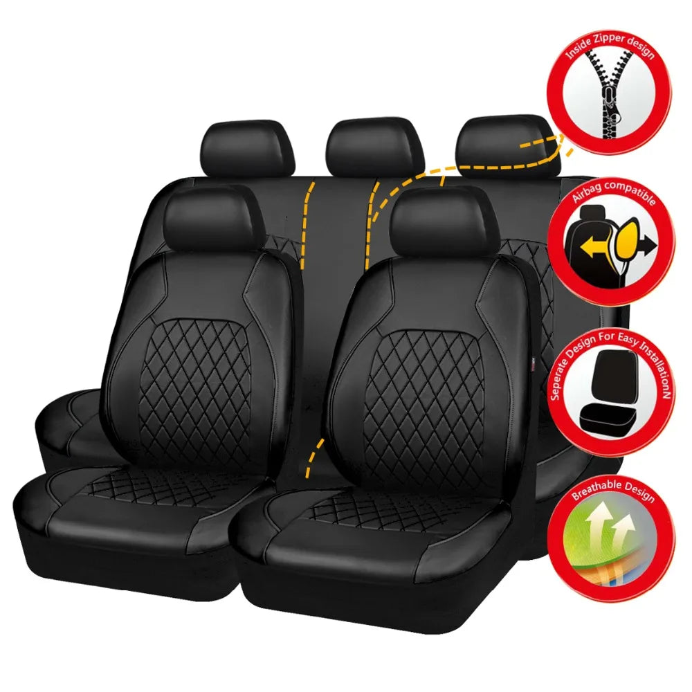 Upgrade Your Car Interior With 9Pcs/Set Quilted Leather Thread Pressing Seat Covers - Airbag Compatible & Breathable!