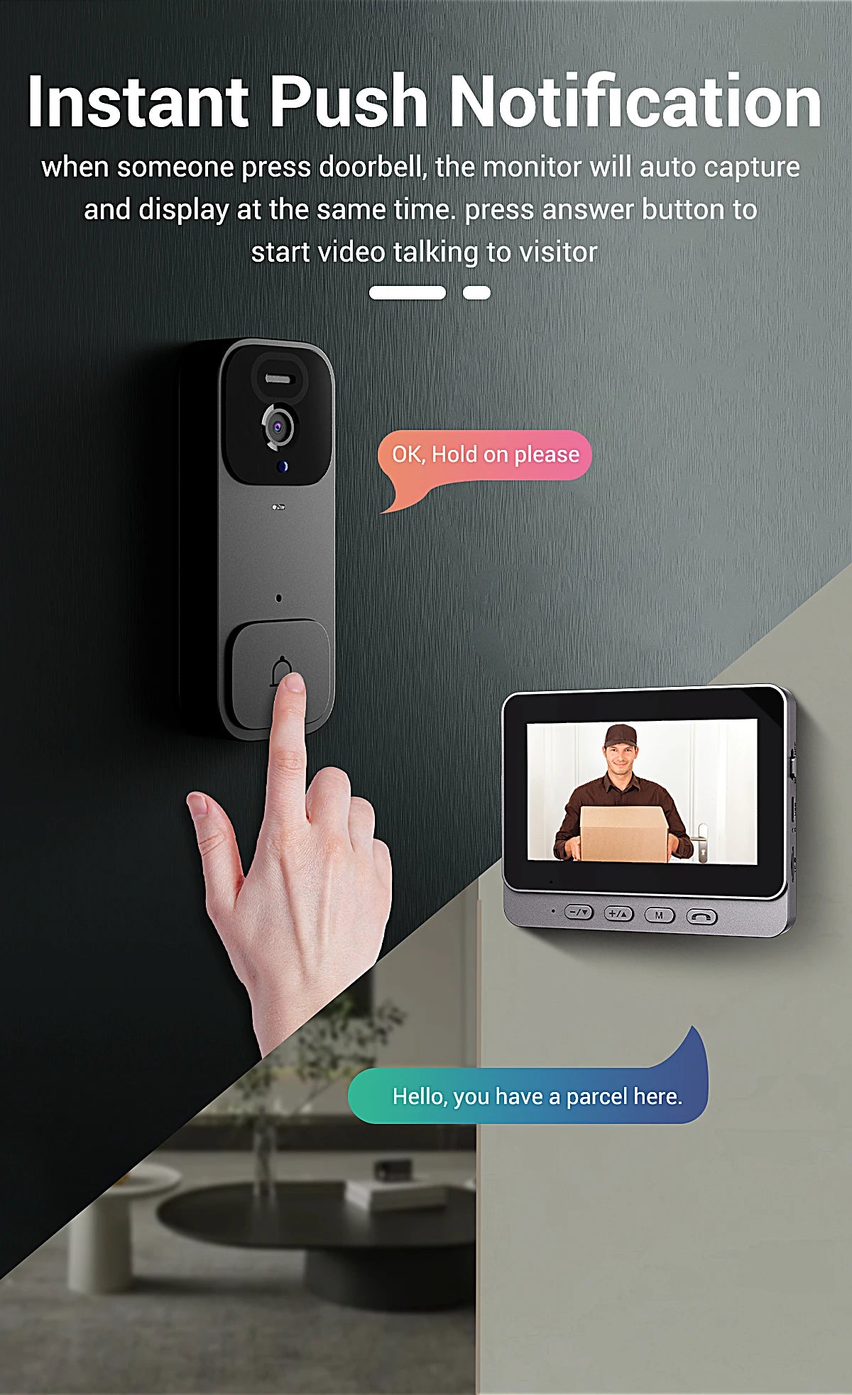 Smart video doorbell two-way intercom 4.3-inch screen Wireless Doorbell Security system Infrared night vision video Door Bell