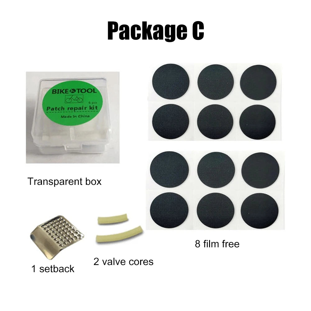 Bike Tire Tyre Tube Repair Kit Cycling Flat Tire Repair Rubber Patch Glue Lever Cycling No Glue Bicycle Inner Tube Puncture Tool