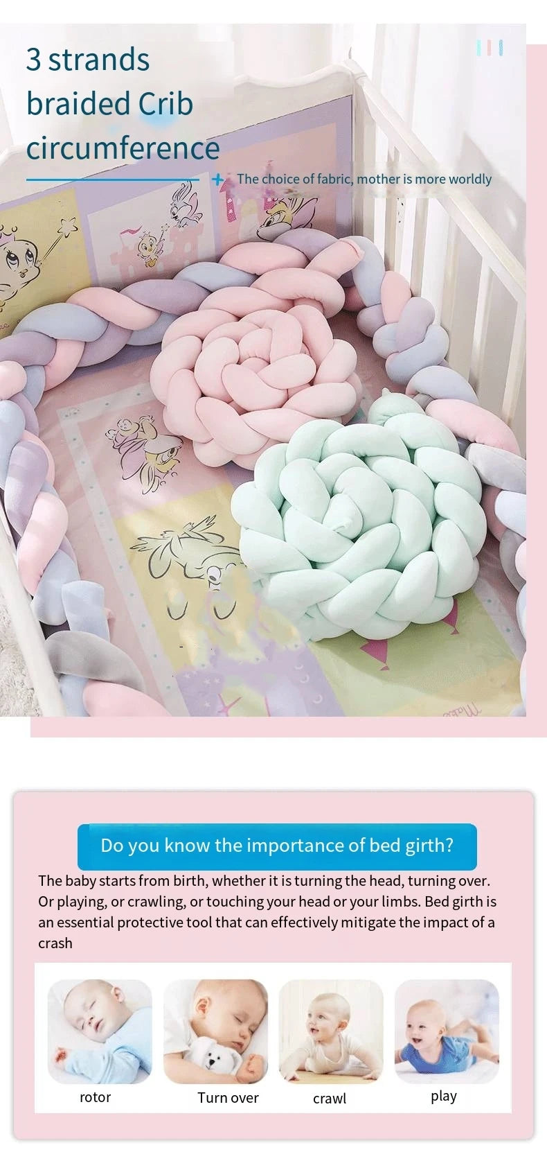 Baby Cot Bumper Baby Cot Braided Bed Bumper for Baby Safety Braid Bed Accessories Bed Circumference for Newborns Braid Rails