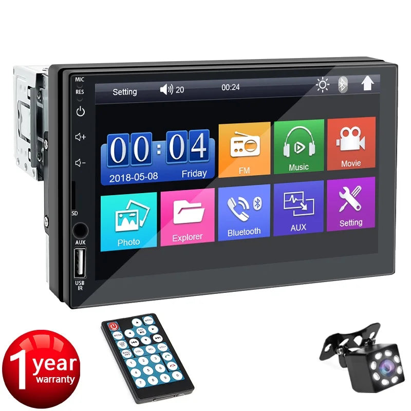 Car Radio 7 Inch 1 Din MP5 Multimedia Player Touch Screen FM ISO Power Aux Input Bluetooth USB Mirror Link Universal Autoradio