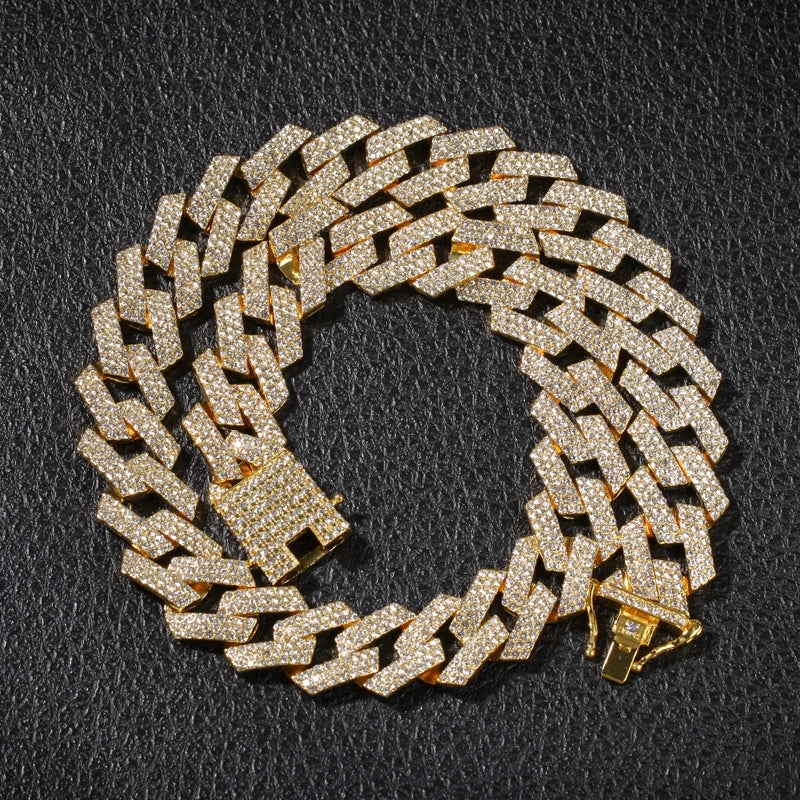 20mm Iced Out CZ Stone Men jewelry Hip Hop Micro Pave Cuban Link Chain High Quality Heavy Chunky Necklace 3 Rows Cubic Zirconia