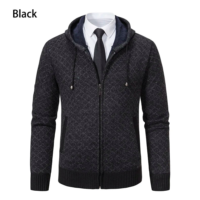 Men's Winter Knitted Sweaters Zip Up Knit Cardigan Casual Hooded Outwear Mens Sweater Coat Versatile Top Clothes