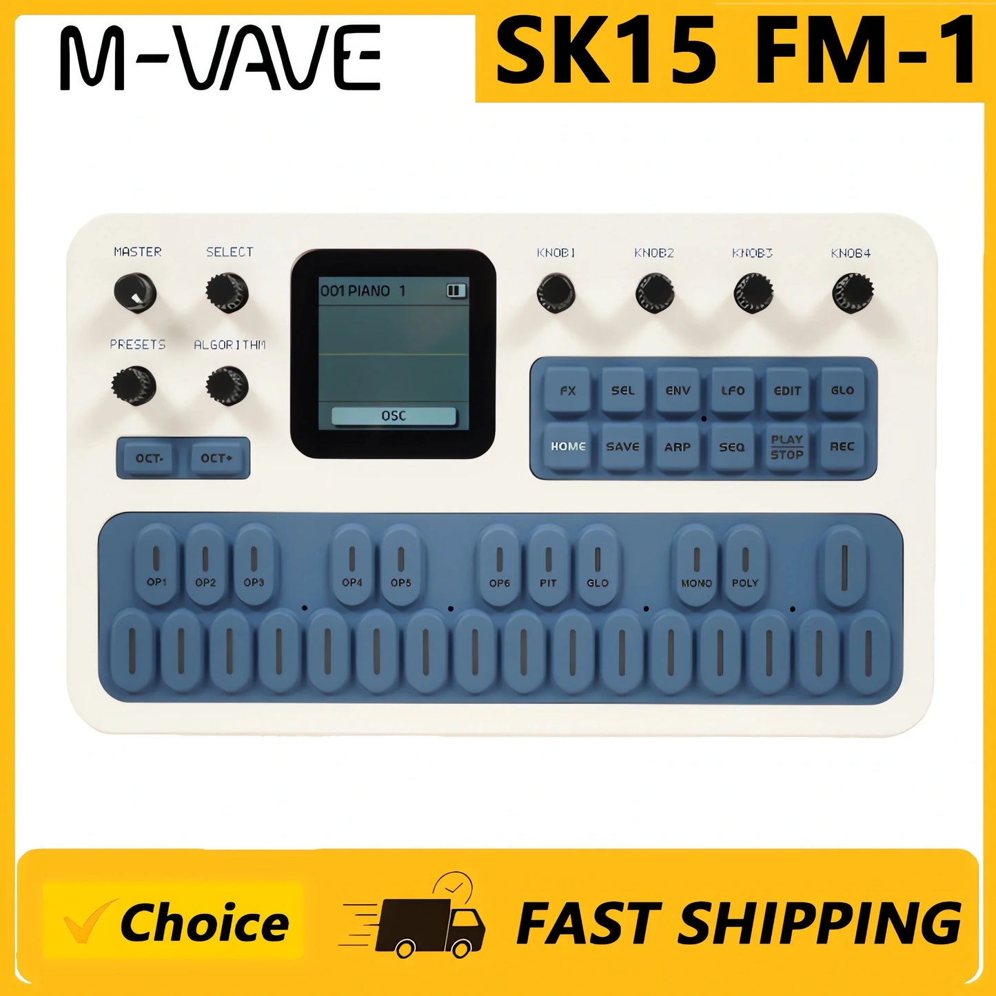 M-VAVE（SK15）FM-1 Synthesizer, Portable Handheld Sound Source, 128 Presets, Built-in Speaker, Battery Powered