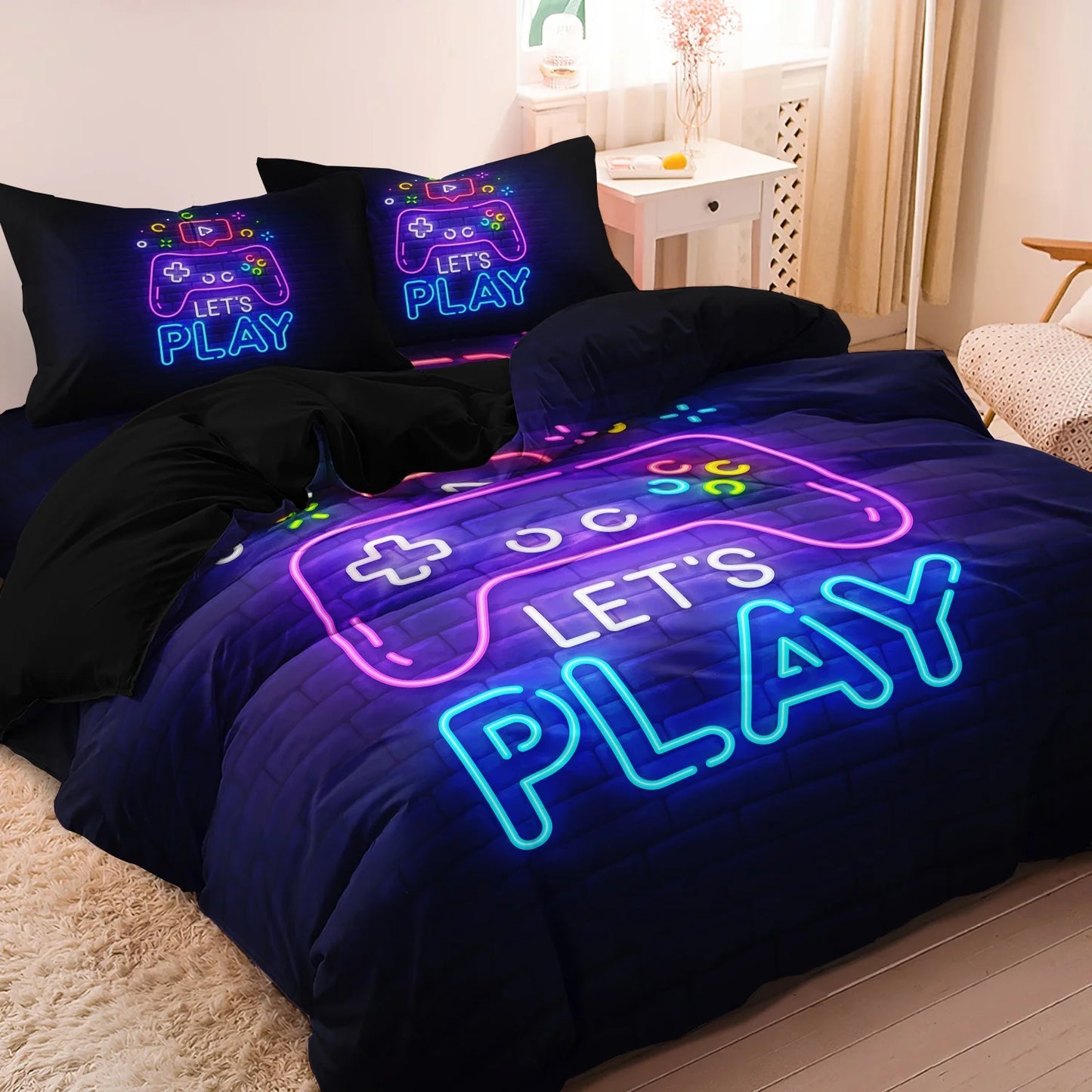 3Pcs Gaming Equipment Pattern - Modern Video Game Controller Mouse Keyboard Headphone Gamepad Print Duvet Cover Bedding Set