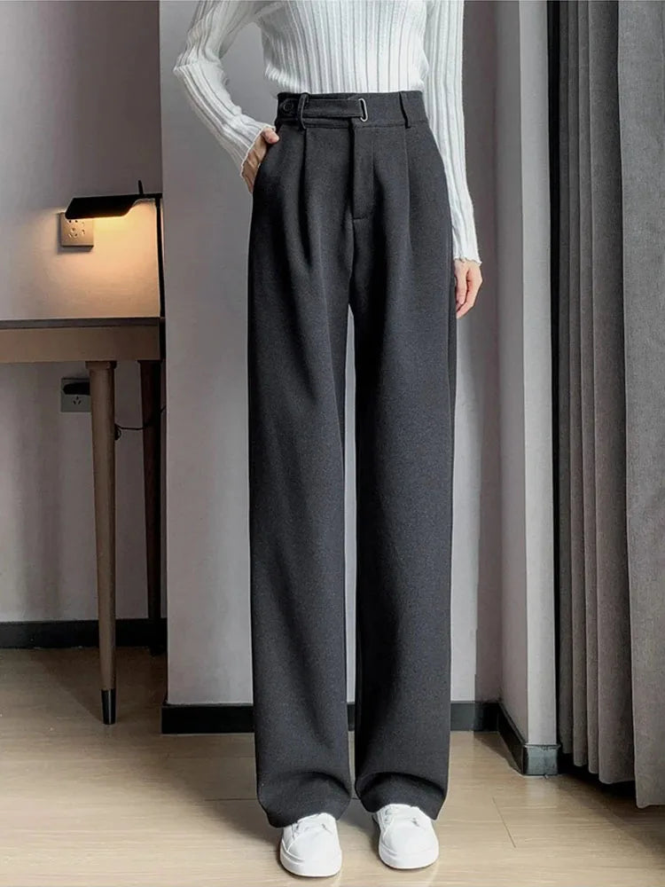Fashion women's straight leg pants loose casual wide leg pants women straight leg small stylish senior all match all match pants