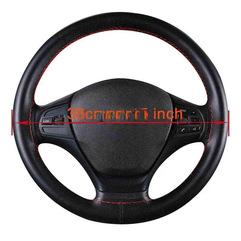 DIY 38cm Steering Wheel Covers soft Leather braid on the steering-wheel of Car With Needle and Thread Interior accessories