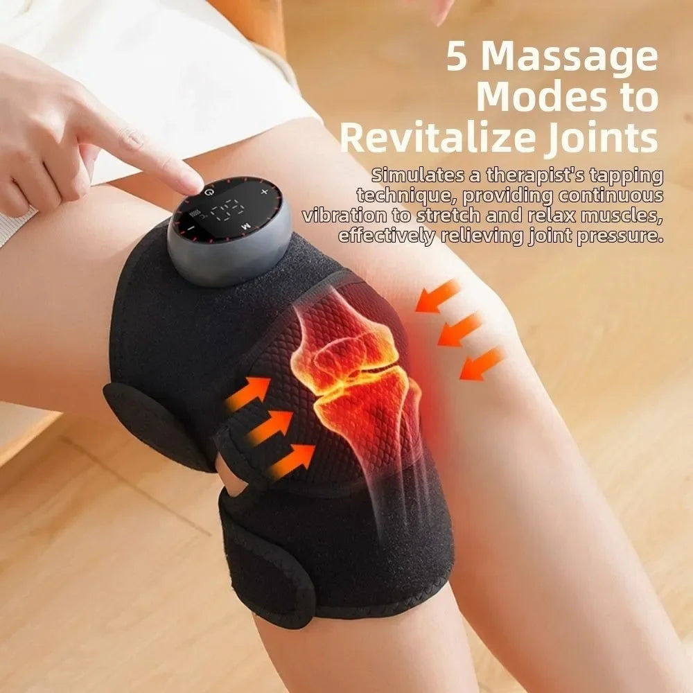 Deep Muscle Relief Electric Knee Massager Breathable 5 Temp Levels Cordless Heated Knee Brace 3 Modes