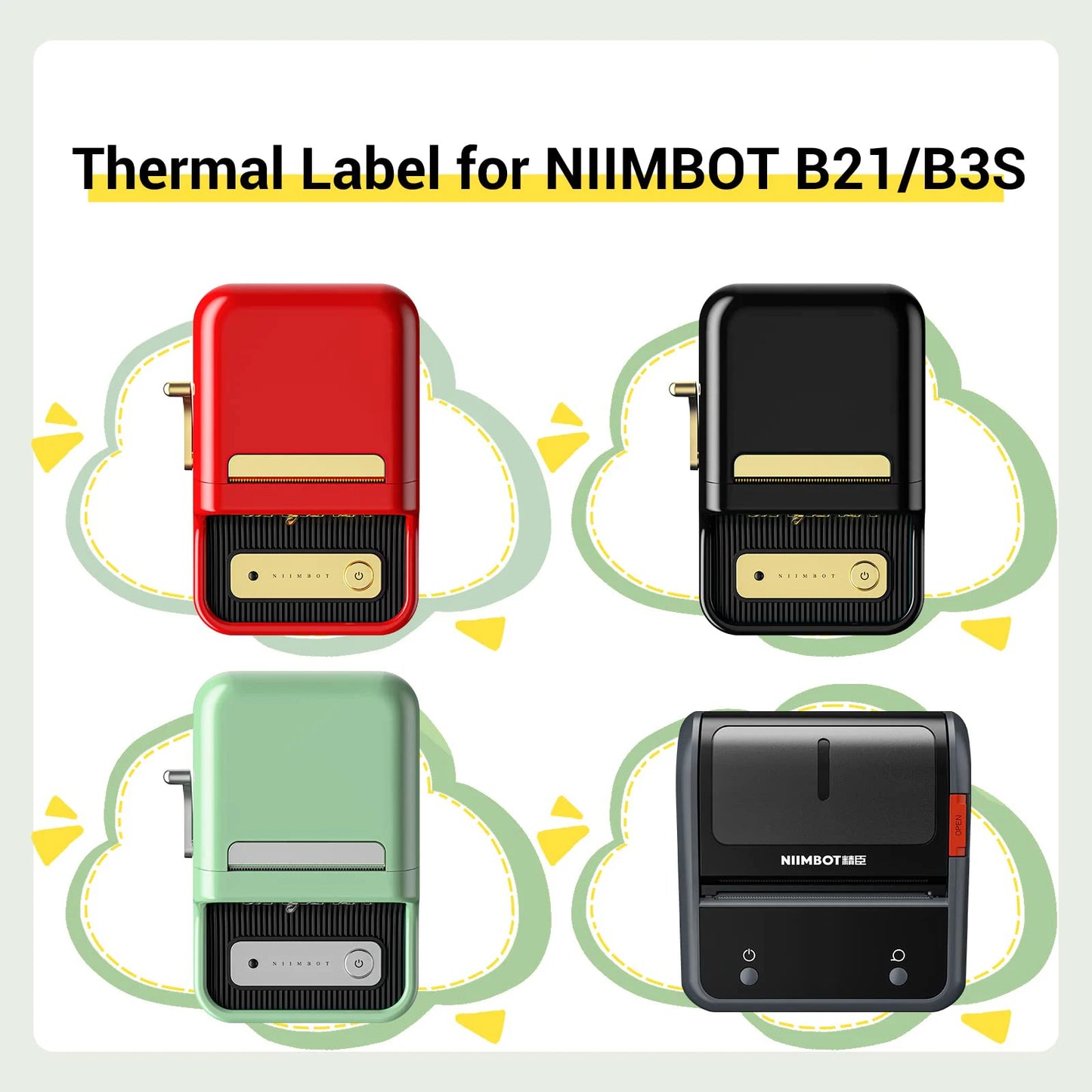 Niimbot  B1/B21/B203Mini Printer Thermal Wire White/Color/Round/Flower Sticker Self Adhesive Waterproof Sticker Hot Collection