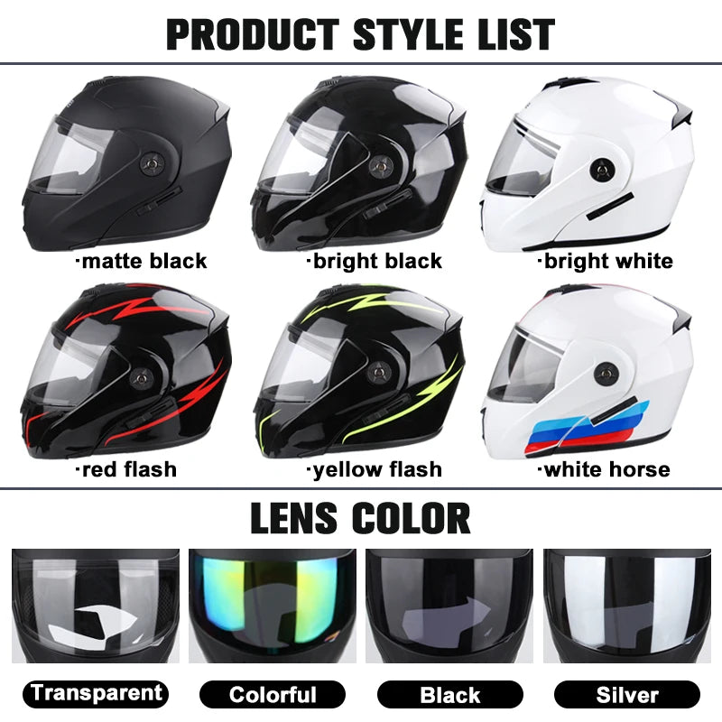 New Modular Motorcycle helmet full face racing with Double sun visor Women man flip up helmet Double lens DOT