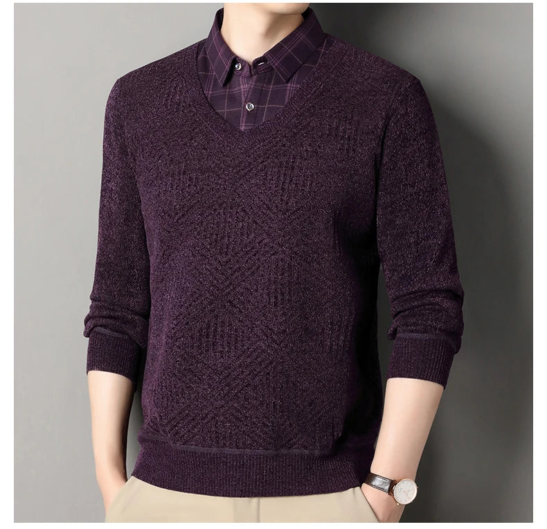 Fashion Thick Fleece Sweater Men's Knitting Pullover Men Winter Autumn Clothing Polo Neck Thickened Warm Pullovers