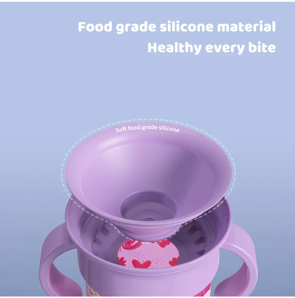 360 Rotated Cartoon Baby Learning Drinking Cup with Double Handle Flip Lid Leakproof Infants Water Cups Bottle BPA Free