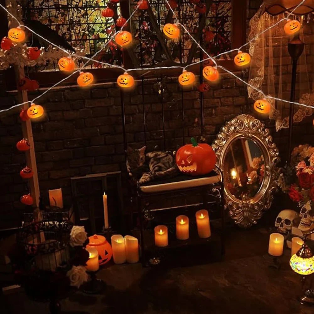 Halloween Pumpkin Led String Fairy Light Lamp Garland Battery Powered Waterproof Decorative Lanterns For Festive Room Ambiance