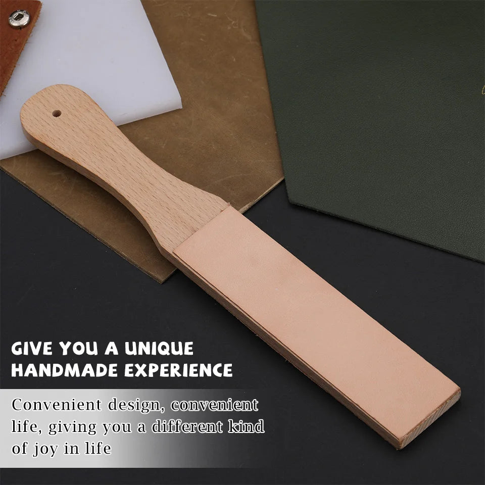 MIUSIE Wood Leather Sharpening Board Polishing Board Leather Knife Sharpener Sharpening Strop Tool Double Sided Polishing Board