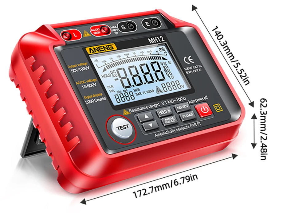 ANENG MH12 Digital Megohmmeter Meters  Insulation Earth Resistance Meters Tester cable High Voltage Voltmeter Meter
