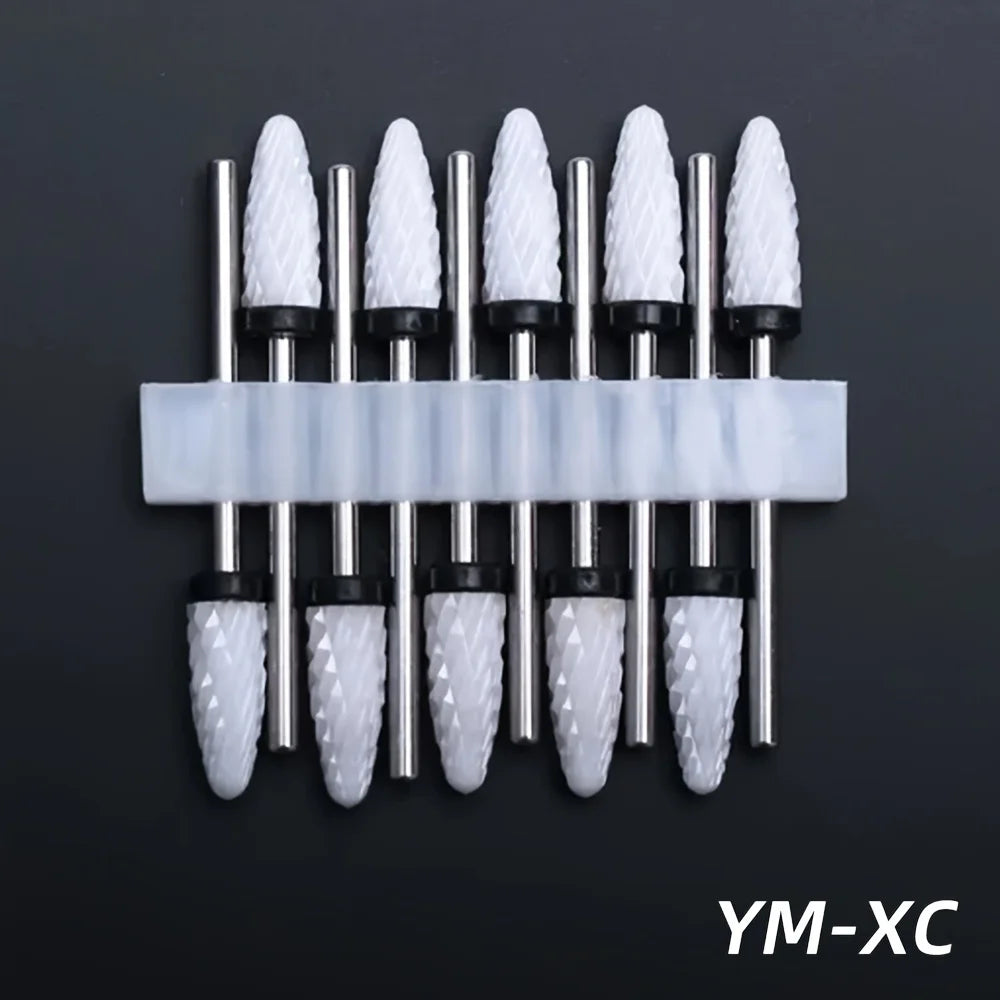 10pcs Ceramic Nail Drill Bits Set, Electric Manicure & Pedicure Milling Cutter, For Nail Polishing Machine