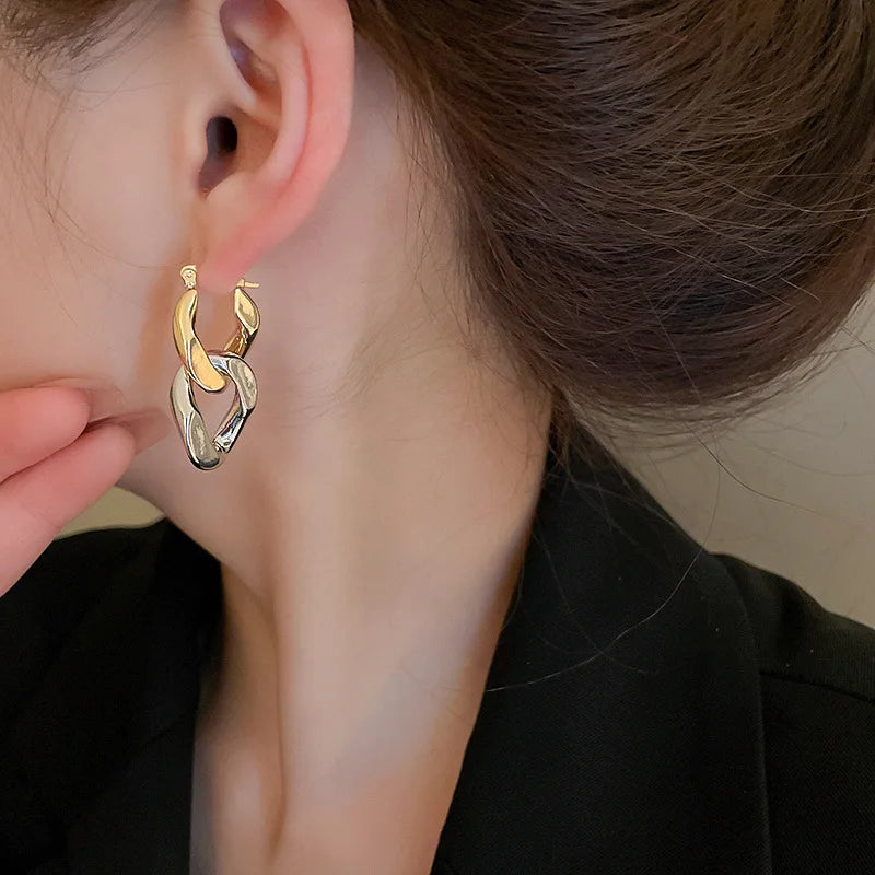 ANENJERY Geometric Thick Chain Tassel Hoop Earrings for Female Trendy Party Jewelry Accessories Wholesale