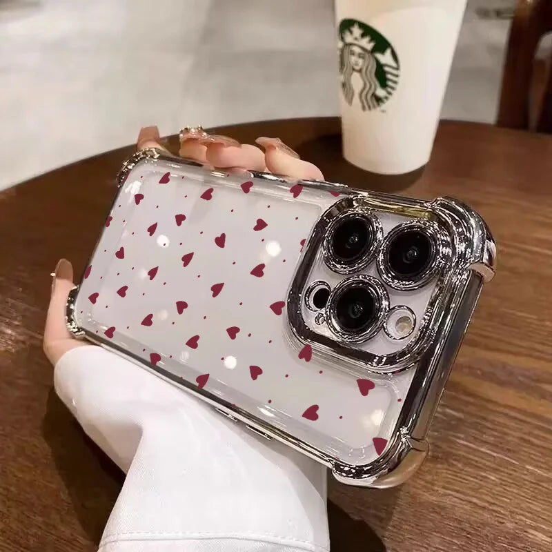 Cute Love Heart Electroplated Airbag Case For Realme 15 14 Pro Plus 15T 5G C53 C51 C85 C55 C15 C20 C35 C33 12 13 9 Pro Plus GT 7