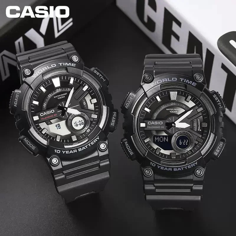 Casio AEQ-110W Men's Watch Black Samurai Digital Hands Dual Dial Multi-function Calendar Limit Star Style Fashion Activism Watch