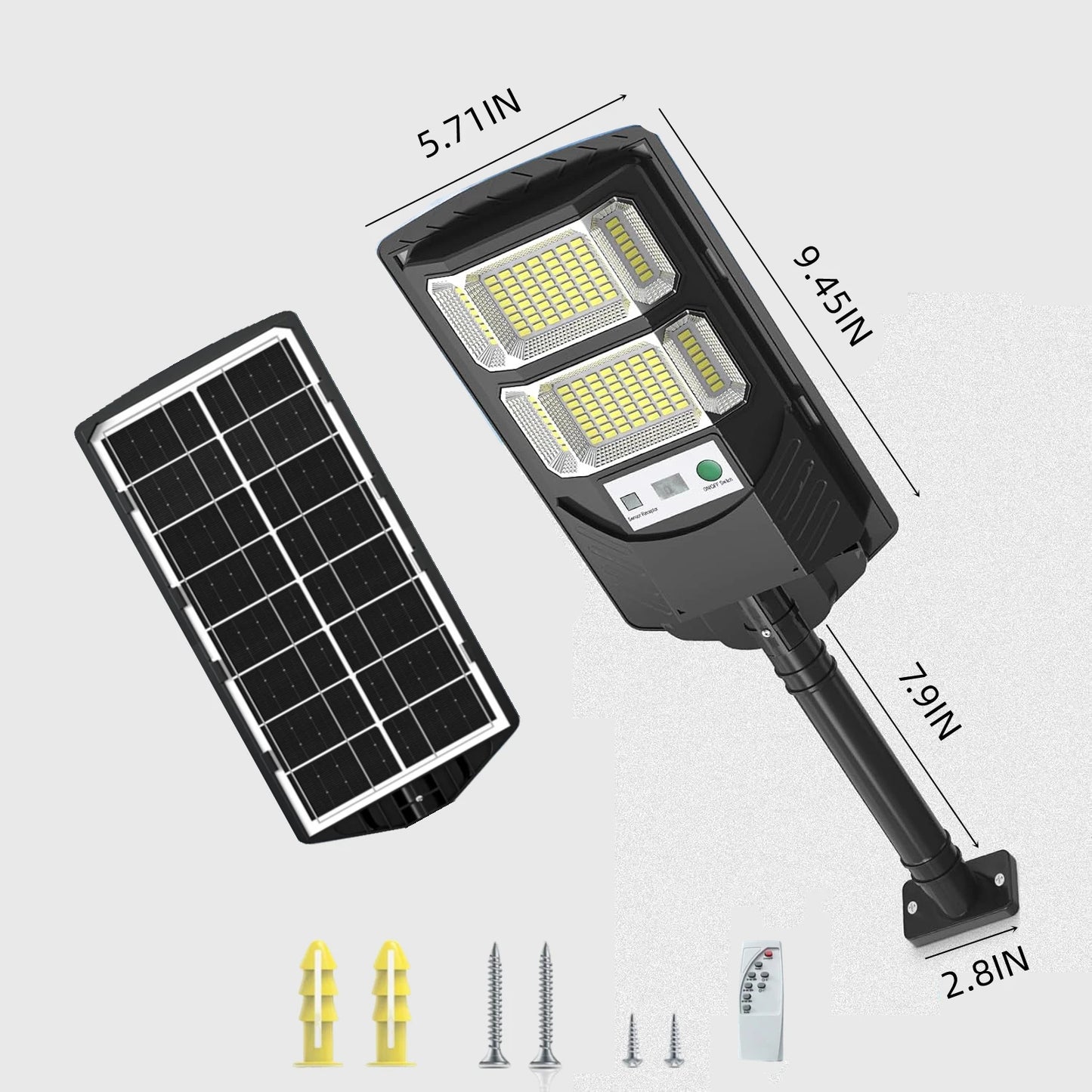 Solar outdoor light with motion sensor, waterproof wide-angle floodlight, safety light with remote control, courtyard path light