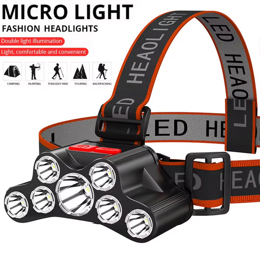 Portable 7 LED Headlamp USB Rechargeable Head Flashlight Waterproof Outdoor Night Working Camping Fishing Emergency Headlights